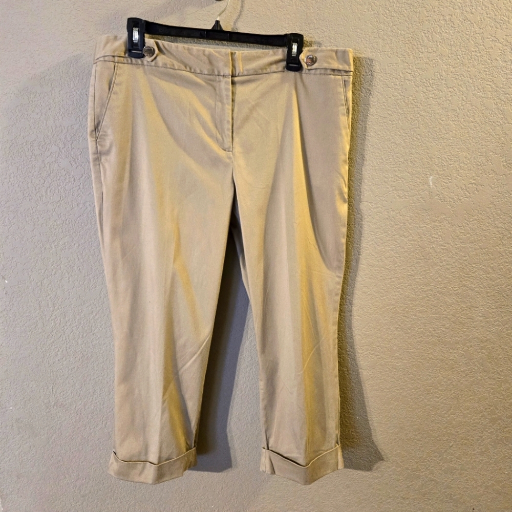 Anne Klein Womens Tan/Khaki Cropped Cuffed Pants Size‎ 8 Stretch